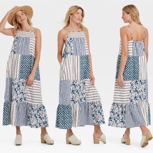 Universal Thread Blue and White Patchwork Maxi Dress